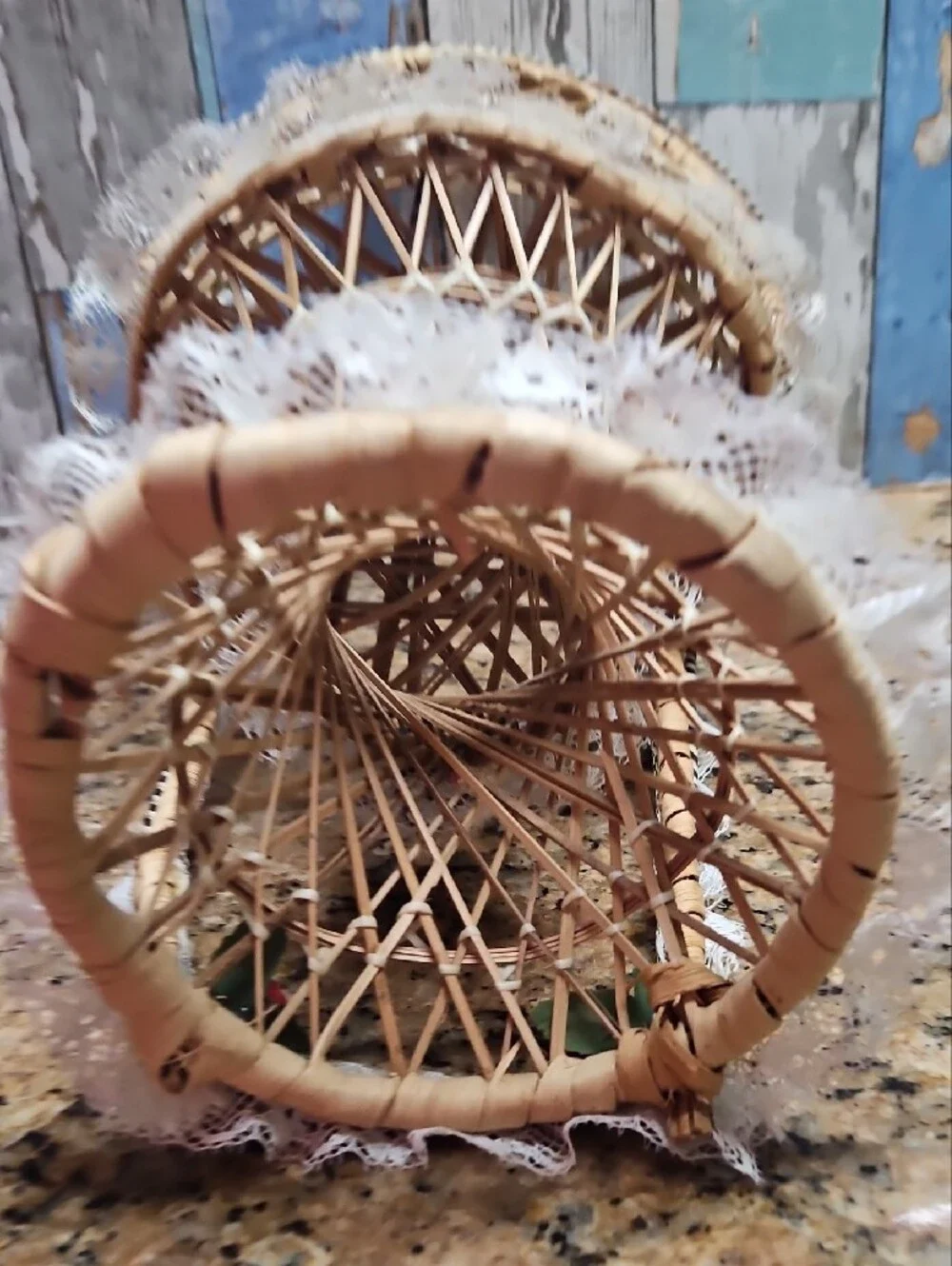 Mini Peacock Wicker Fan Back Rattan Chair Doll Plant Stand Boho Decor - 14